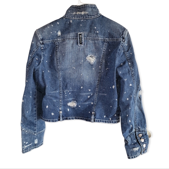 FUBU Jackets & Coats Fubu The Collection Distressed Paint Splattered Denim Zip Jacket Poshmark
